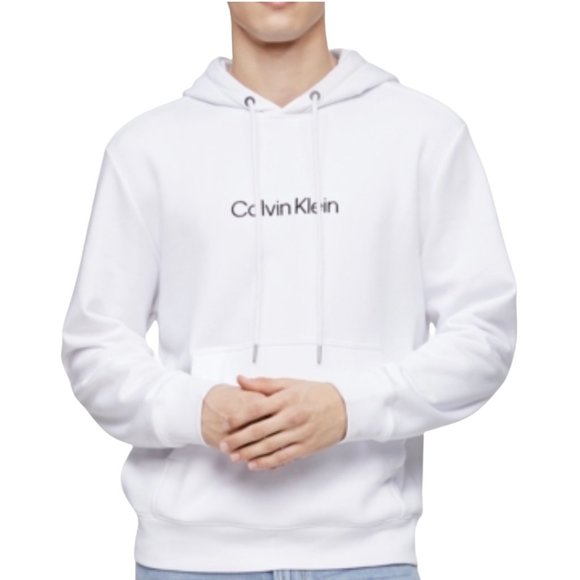 😳SALE😳 Calvin Klein 40FP269540 Men's Size Pullover Terry Hoodie White Logo CK - Picture 2 of 6